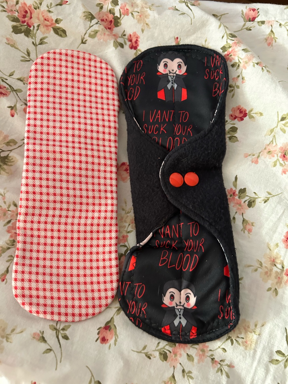 Womens Reusable Black & Red Vampire Cloth Pad - pack of two Cute Cartoon Design